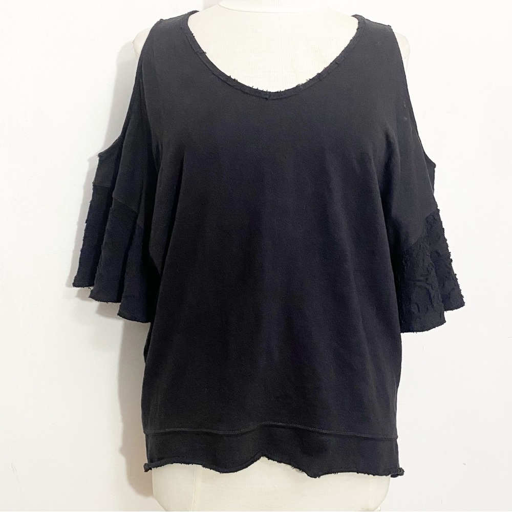 FREE PEOPLE cold shoulder floral textured bell sleeves oversized top XS